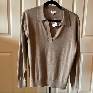NWT J. Crew Women's V-Neck Collared Sweater in Taupe